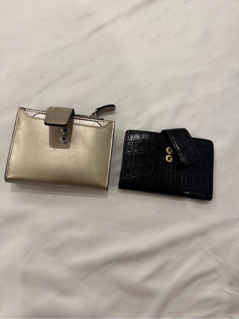 Two Compact Wallets - Metallic Gold & Black Croc